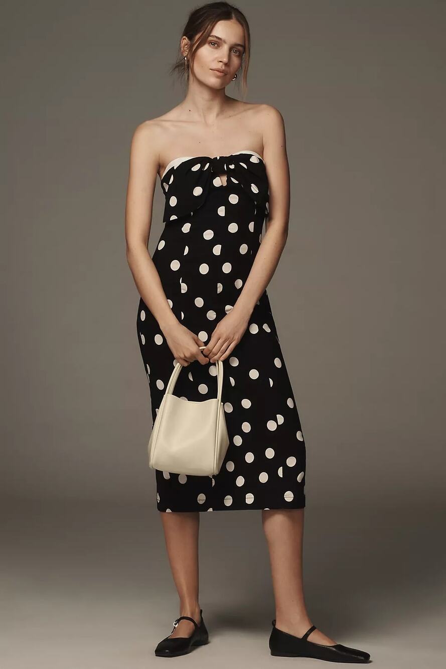 NWT Anthropologie Strapless Bow-Front Midi Dress $168 XL Black Removeable Straps